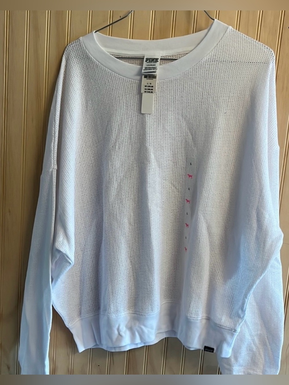 PINK Victoria's Secret White Waffle-Knit Long Sleeve Tee